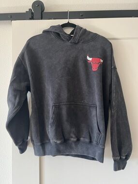 Abercrombie & Fitch Faded Black Pullover Hoodie with Chicago Bulls Logo